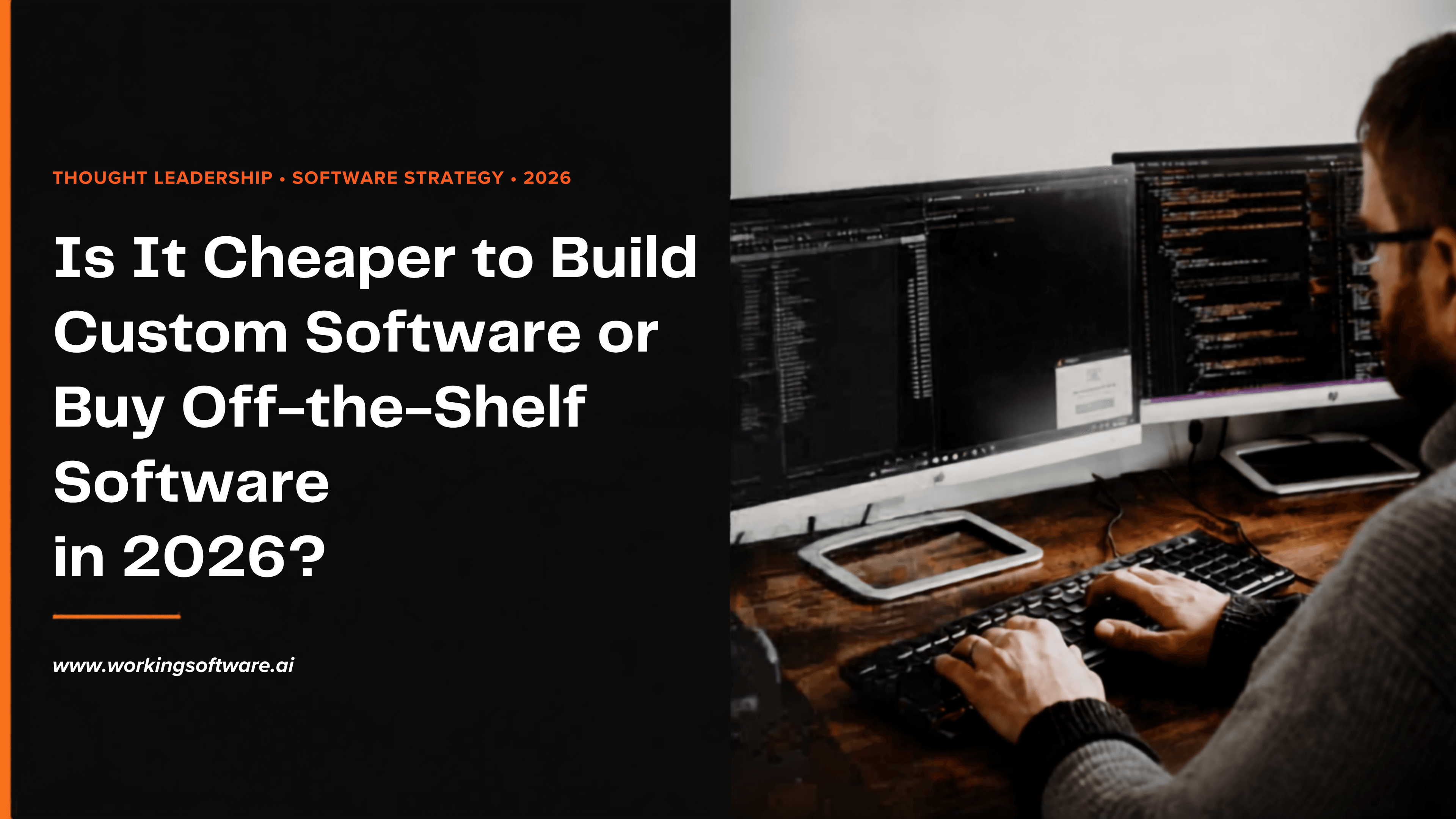 Cover graphic asking whether it is cheaper to build custom software or buy off-the-shelf software in 2026